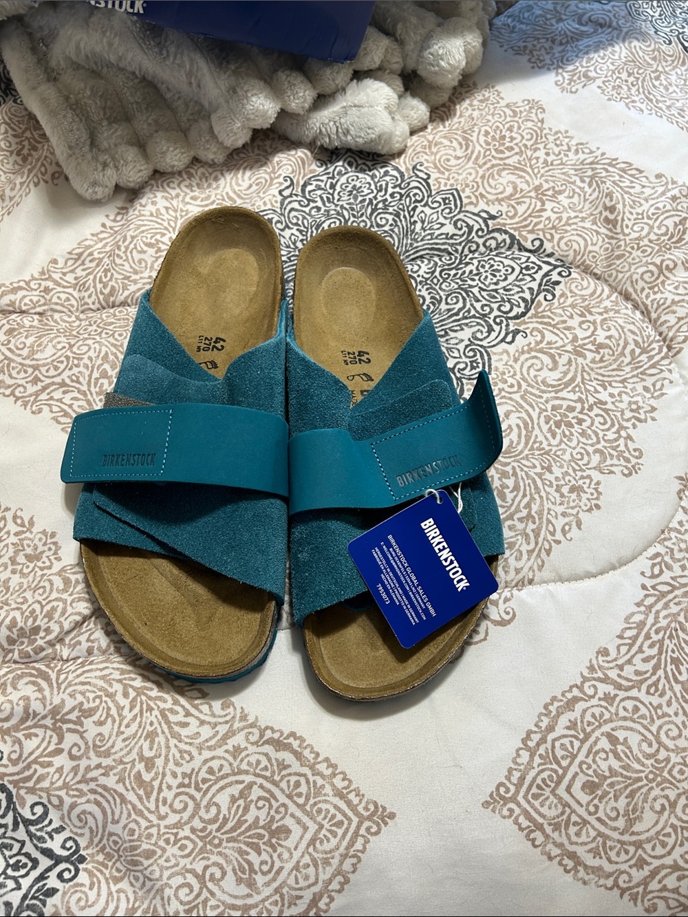 Birkenstock Teal Suede Slide Clogs - Picture 3 of 5